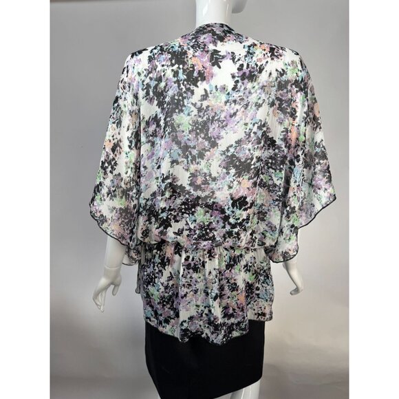 Badgley Mischka Floral Beaded V-Neck Blouson Top Gathered size L 100% Polyester - Picture 12 of 16